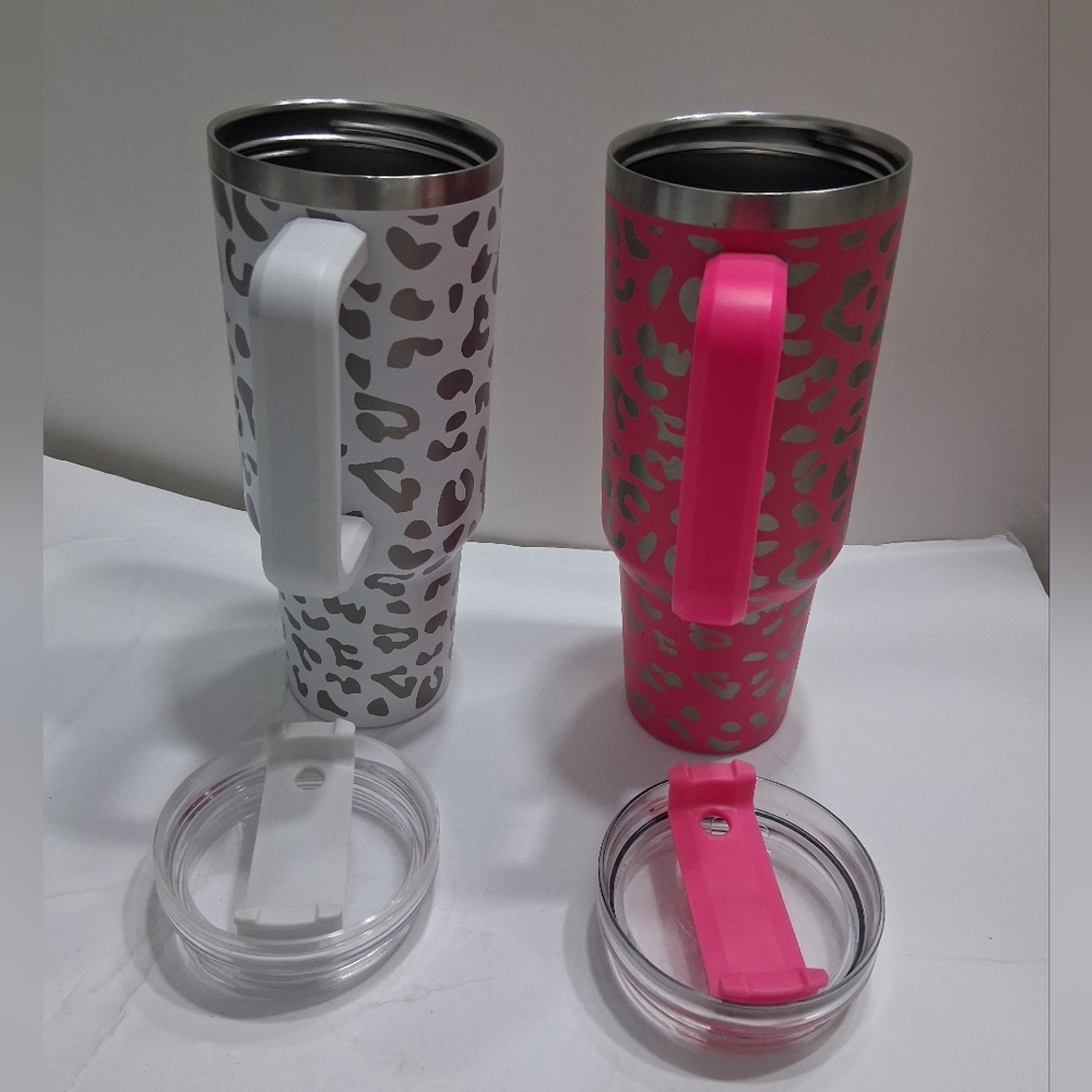 Set Of Two 40oz  Leopard Print Tumblers with Lids Isulated Travel Mug Unbranded